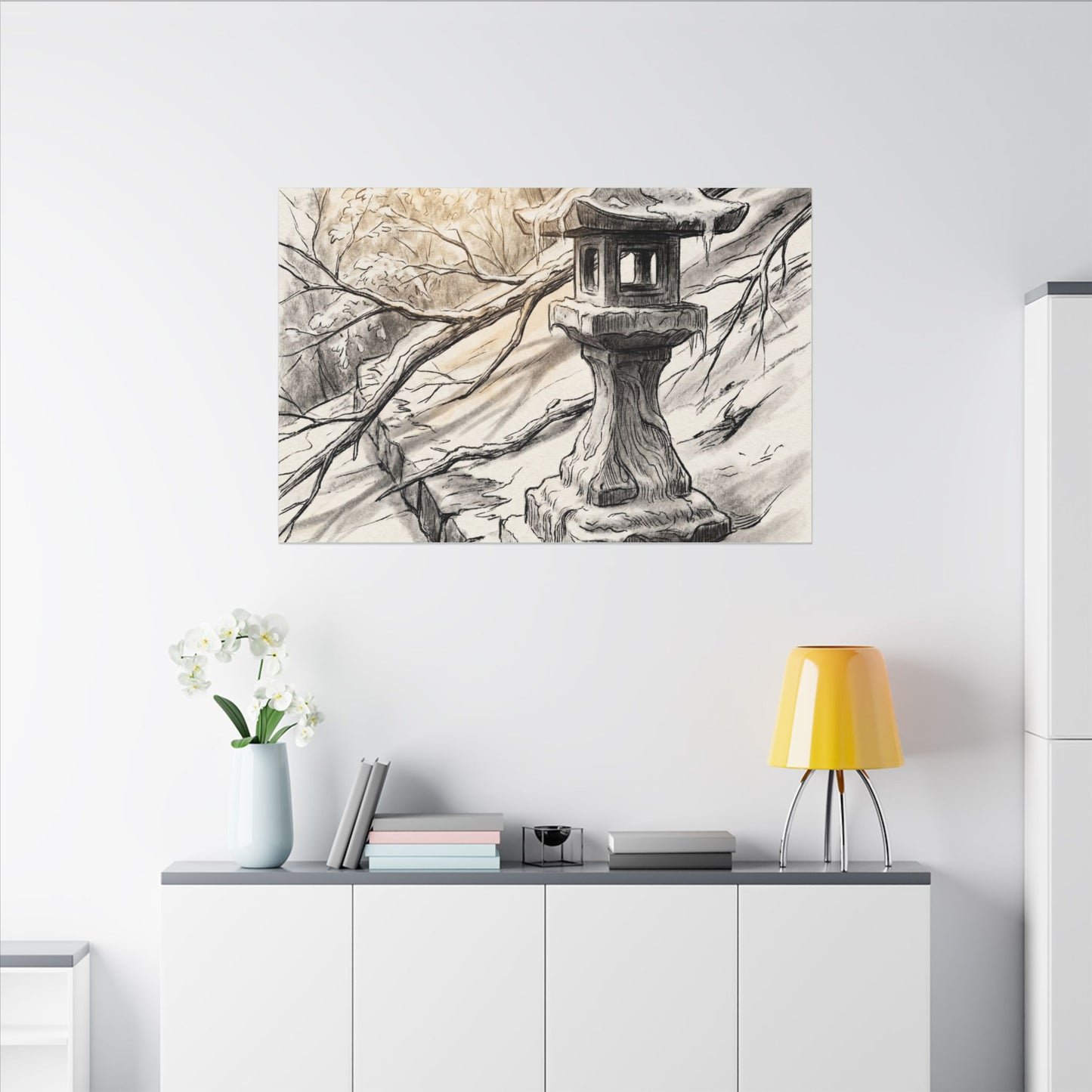 Golden Hour Stone Lantern Canvas Art - Japandi Kanso