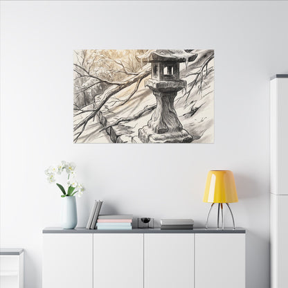 Golden Hour Stone Lantern Canvas Art - Japandi Kanso