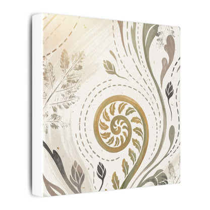 Japandi Fern Unfurling in Golden Hour | Japanese Pattern Canvas Art