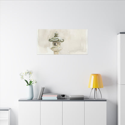 Stone Lantern Winter Canvas Art | Japandi Earthy Design