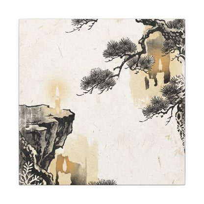 Japandi Pine Tree in Candlelight | Japanese Pattern Canvas Art