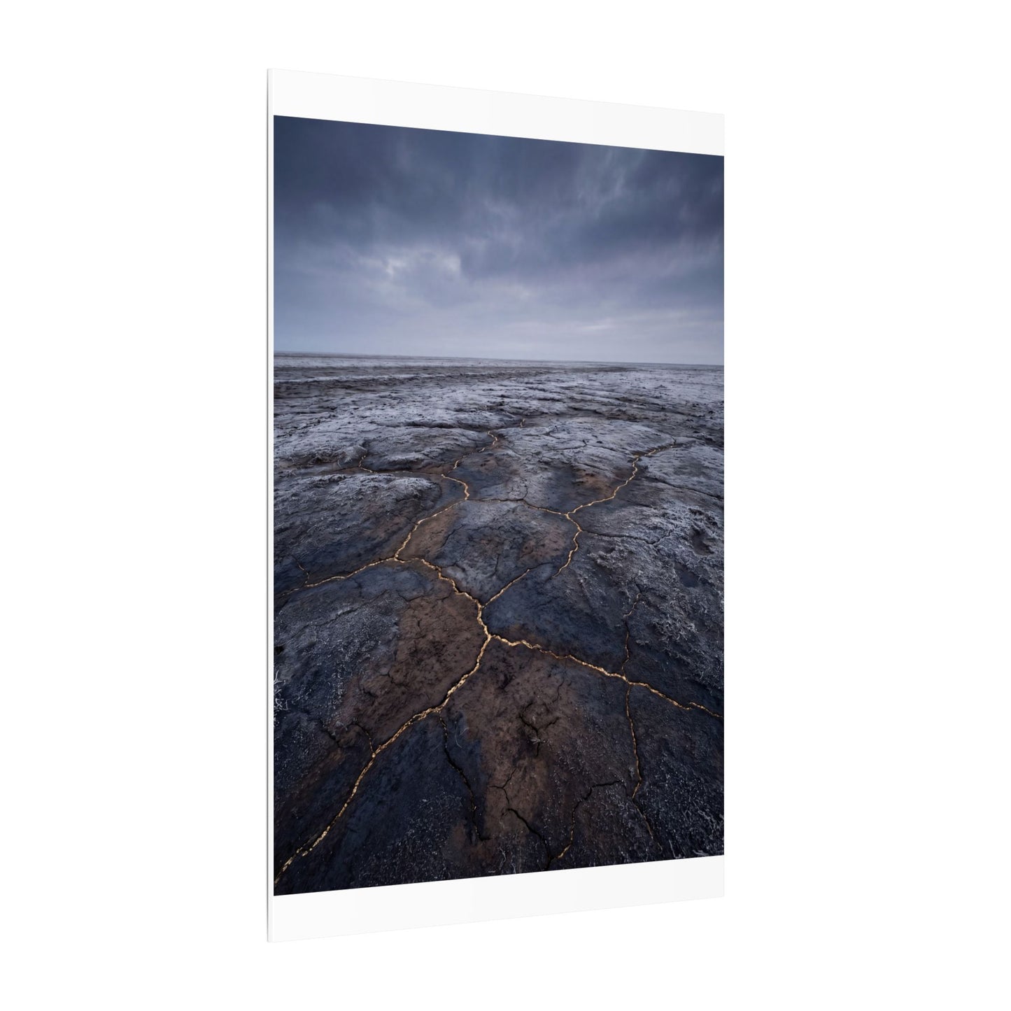 Dark Japandi Cracked Earth in Overcast | Dark Texture Canvas Art