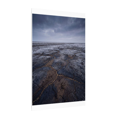 Dark Japandi Cracked Earth in Overcast | Dark Texture Canvas Art