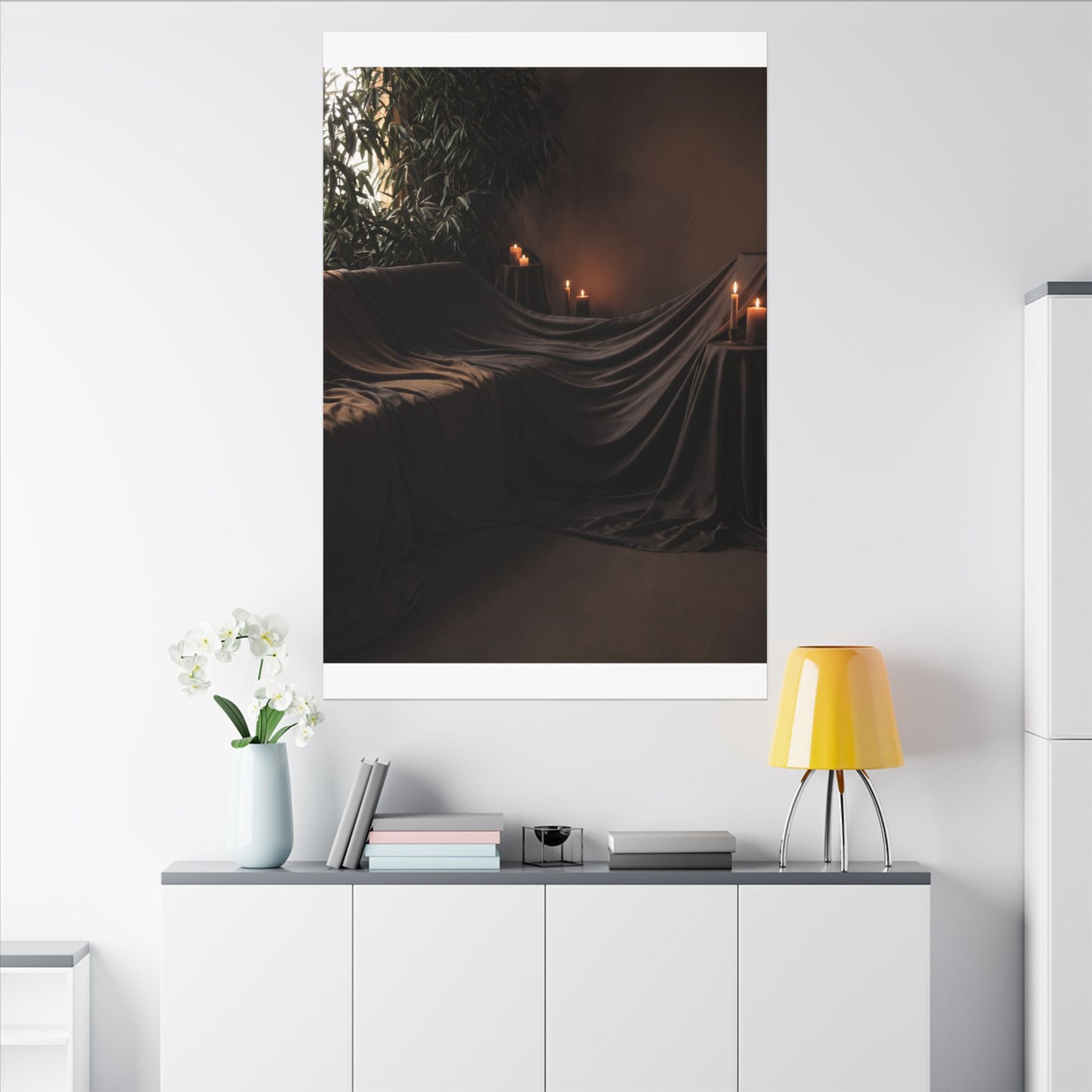 Candlelight Silk Drape Canvas Art - Dark Japandi Ma