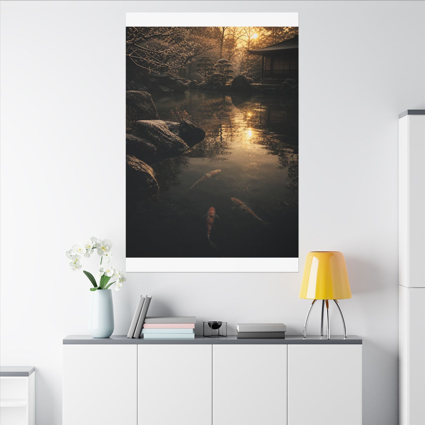 Winter Koi Pond Shadow Zen Canvas Art | Bold Decor