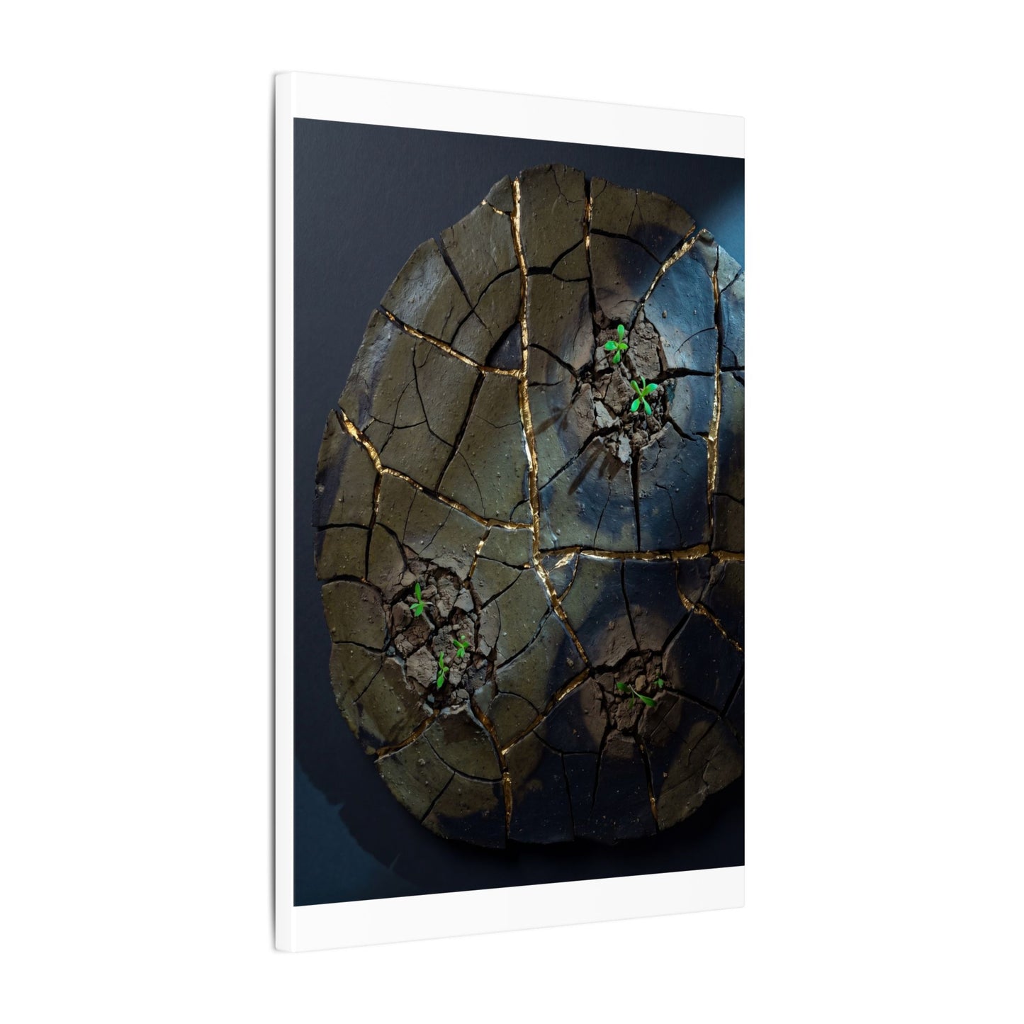 Dark Japandi Cracked Earth in Moonlight | Moody Minimal Canvas Art