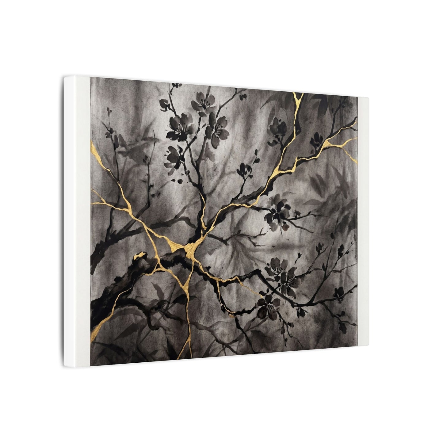 Kanso Cherry Blossom Canvas Art - Kintsugi Crackle Gold