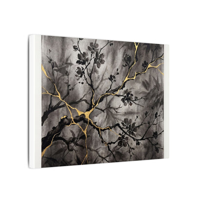 Kanso Cherry Blossom Canvas Art - Kintsugi Crackle Gold
