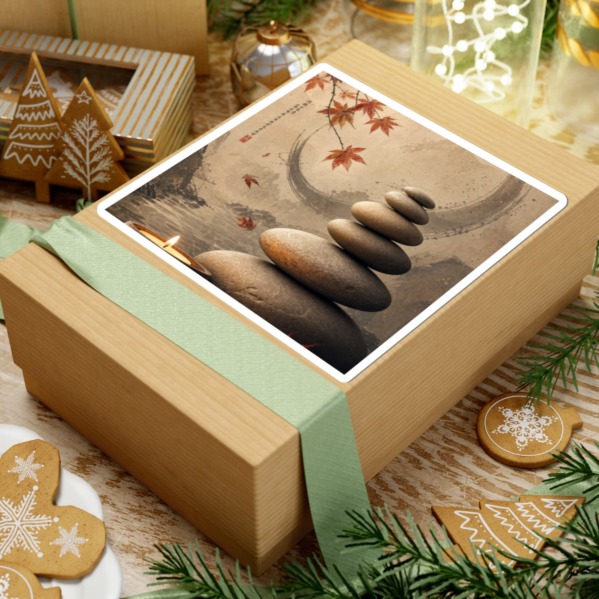 Autumn River Stones Japanese Pattern Sticker | Warm Decor