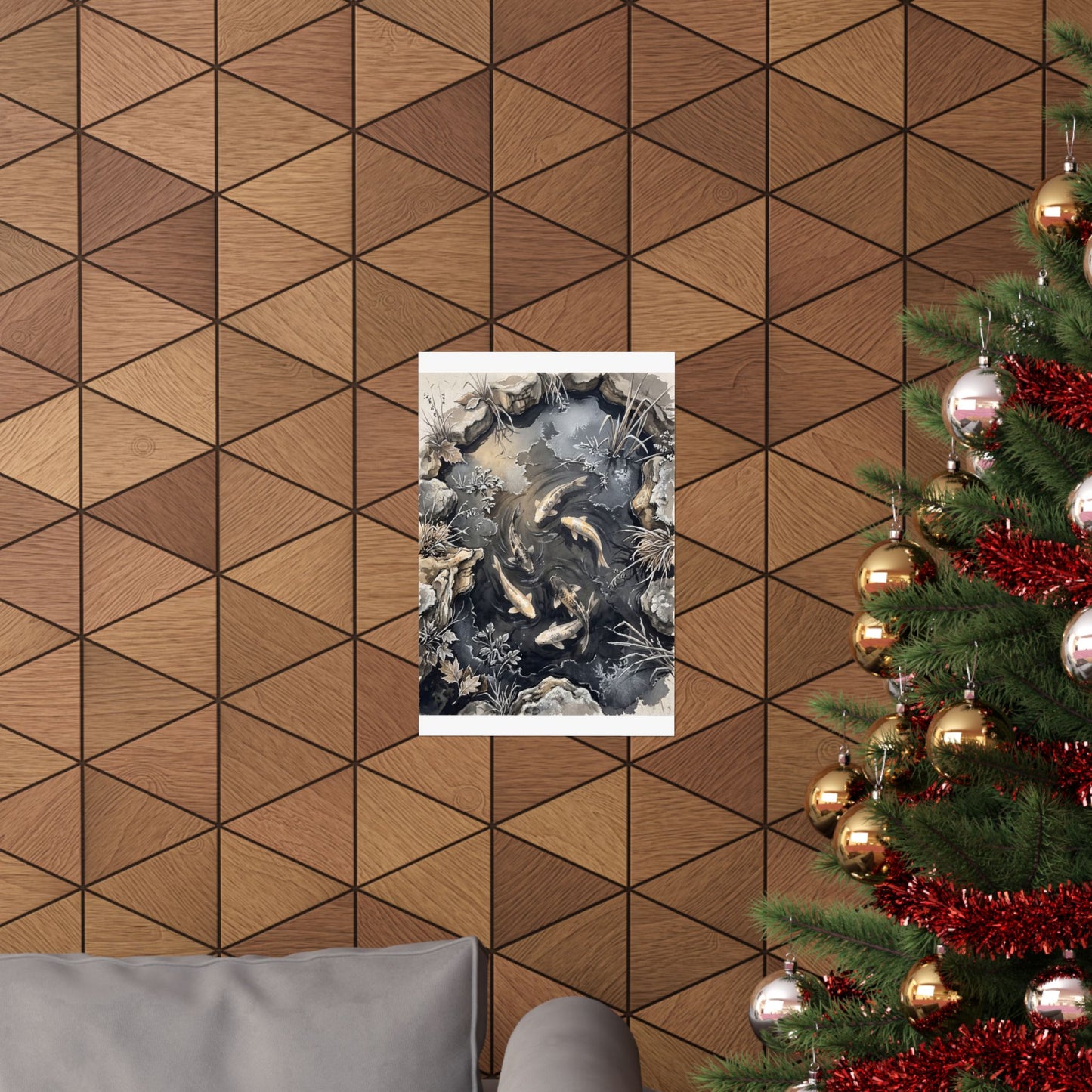 Golden Hour Koi Pond Wall Art Print - Japandi Fukinsei