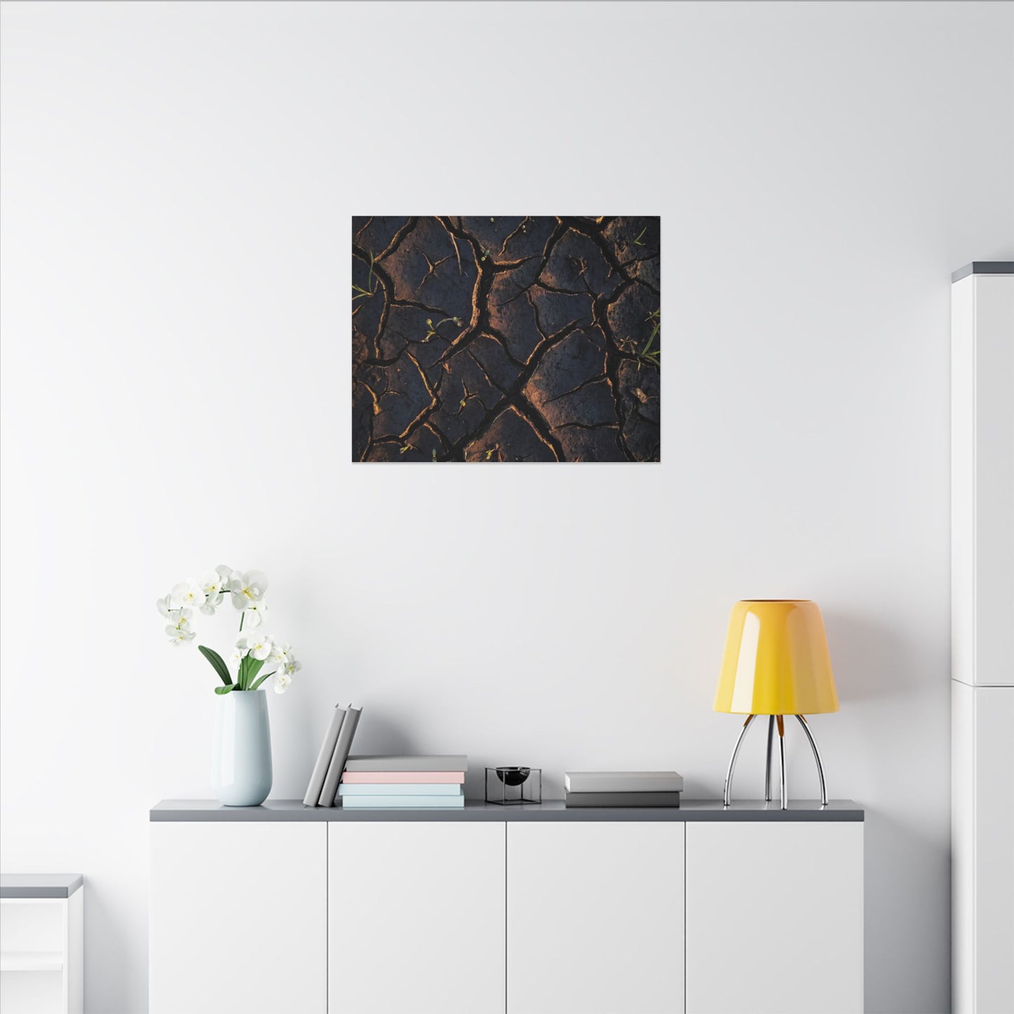 Cracked Earth Moody Minimal Canvas Art | Luxurious Dark Japandi Art