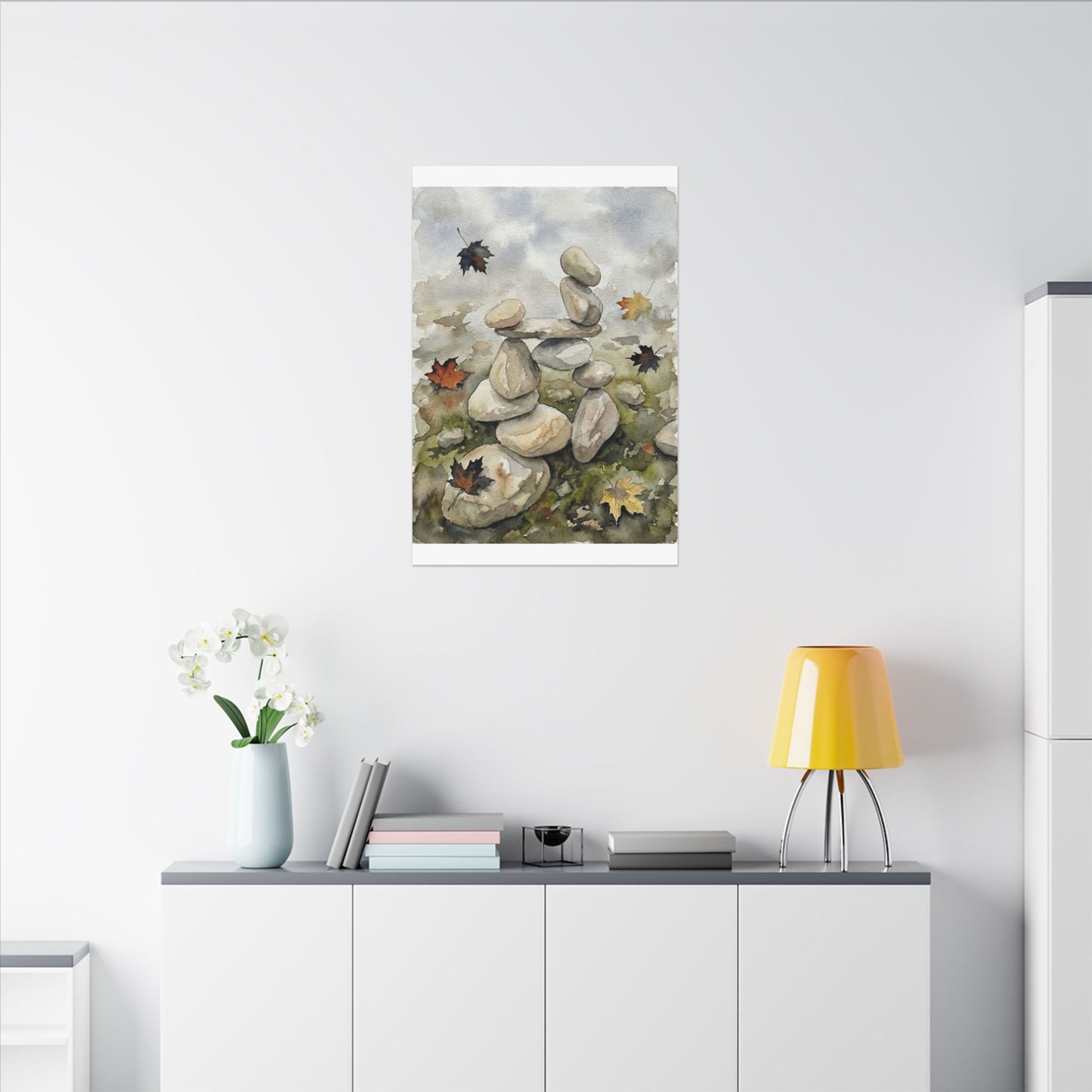 Overcast River Stones Canvas Art - Japandi Fukinsei