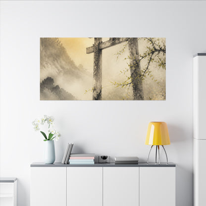 Spring Torii Gate Sumi E Canvas Art | Tranquil Decor