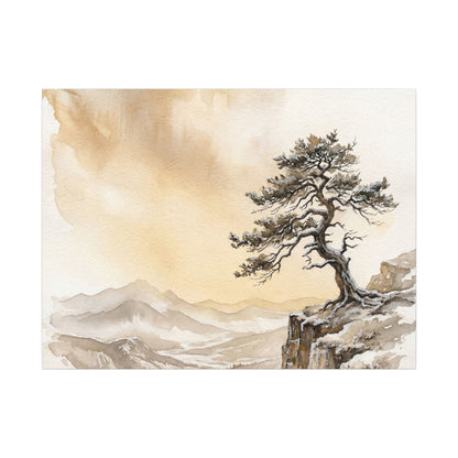 Pine Tree Canvas Art | Winter Japandi Watercolor Art Art Print