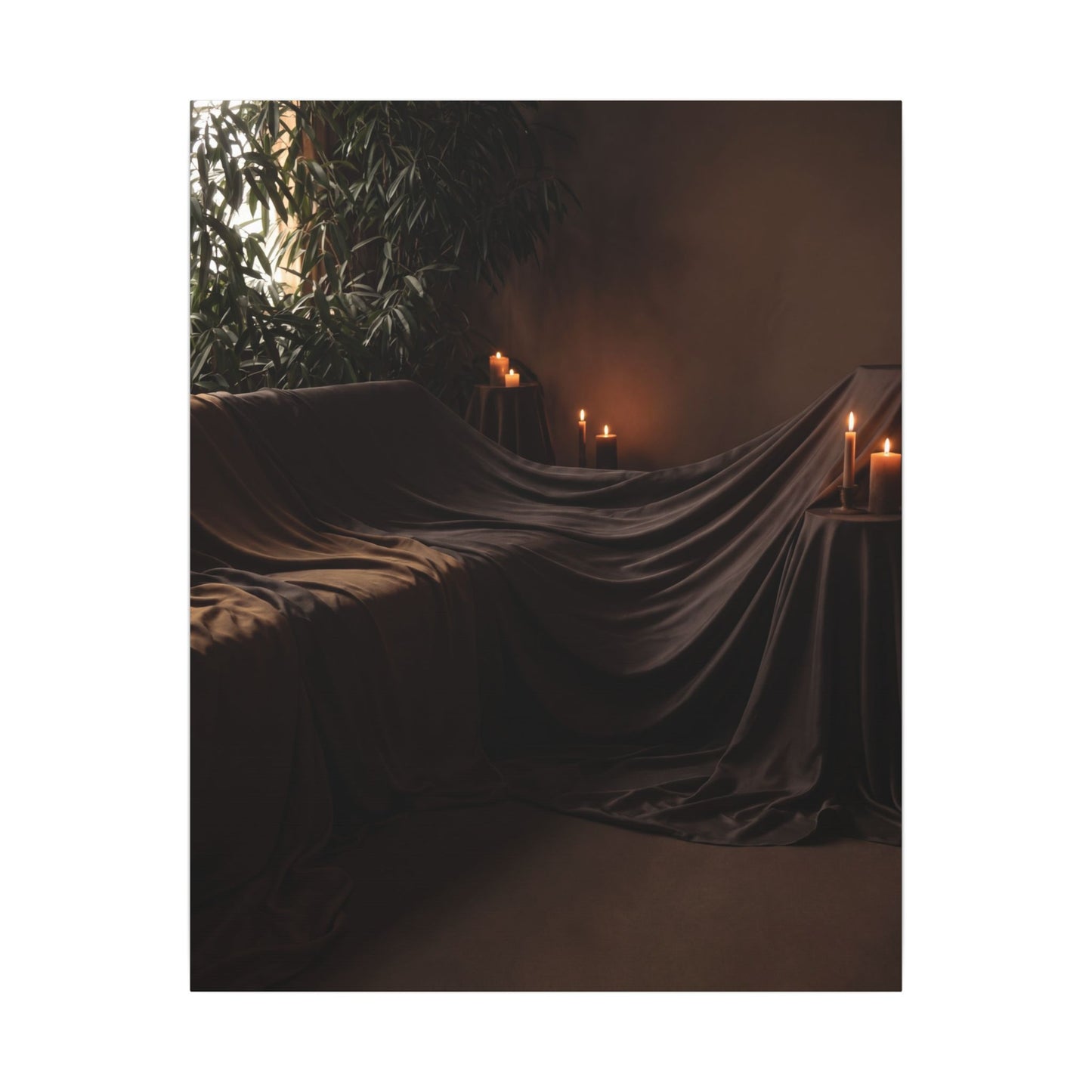 Candlelight Silk Drape Canvas Art - Dark Japandi Ma