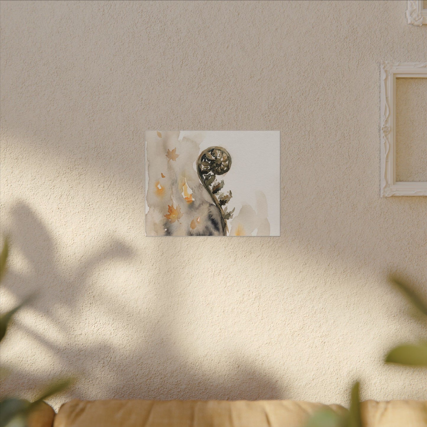 Fern Unfurling Watercolor Canvas Art | Earthy Japandi Art