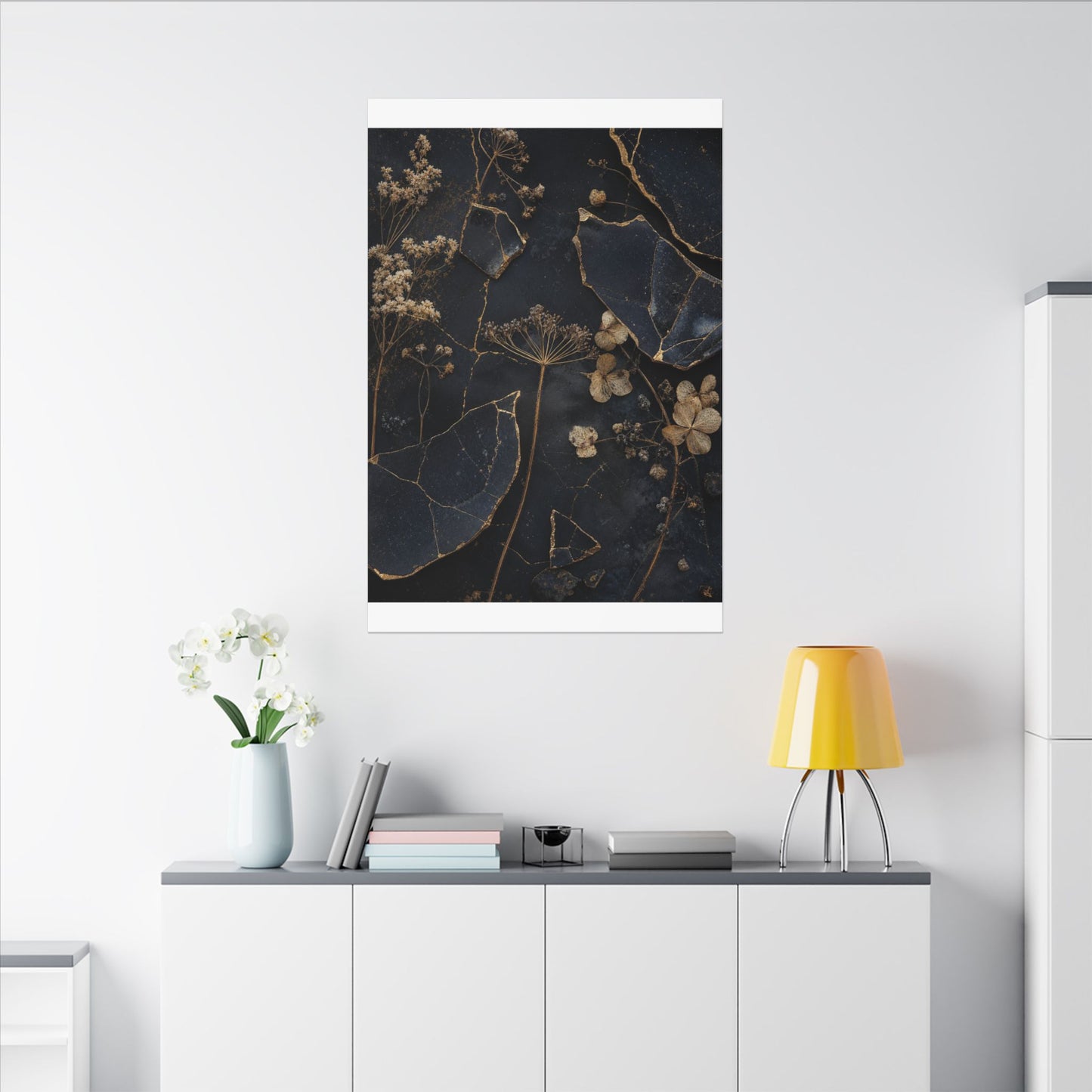 Philosophical Dried Flowers Canvas Art - Broken Beauty Kintsugi
