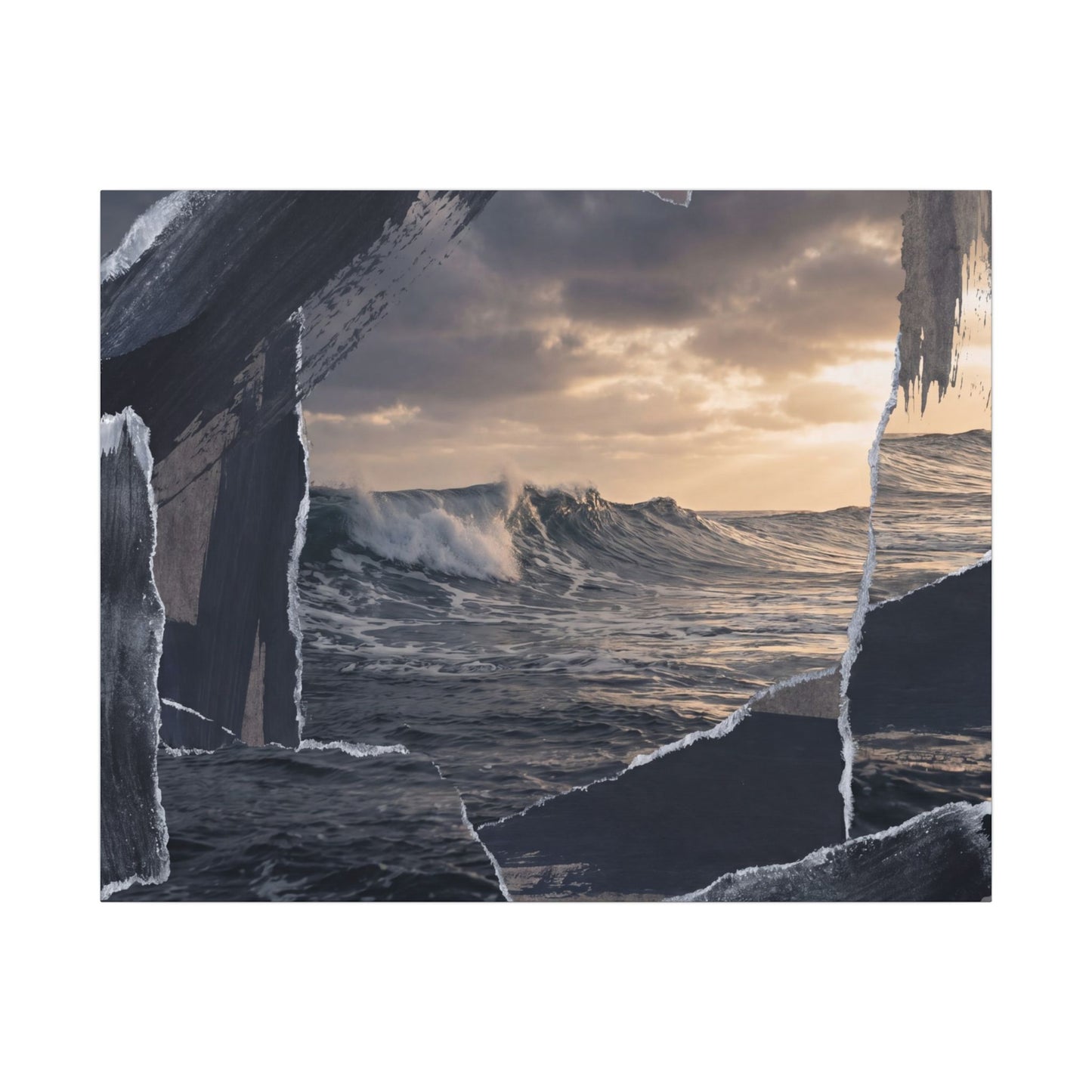 Fukinsei Ocean Wave Canvas Art - Dark Japandi Shadow Zen