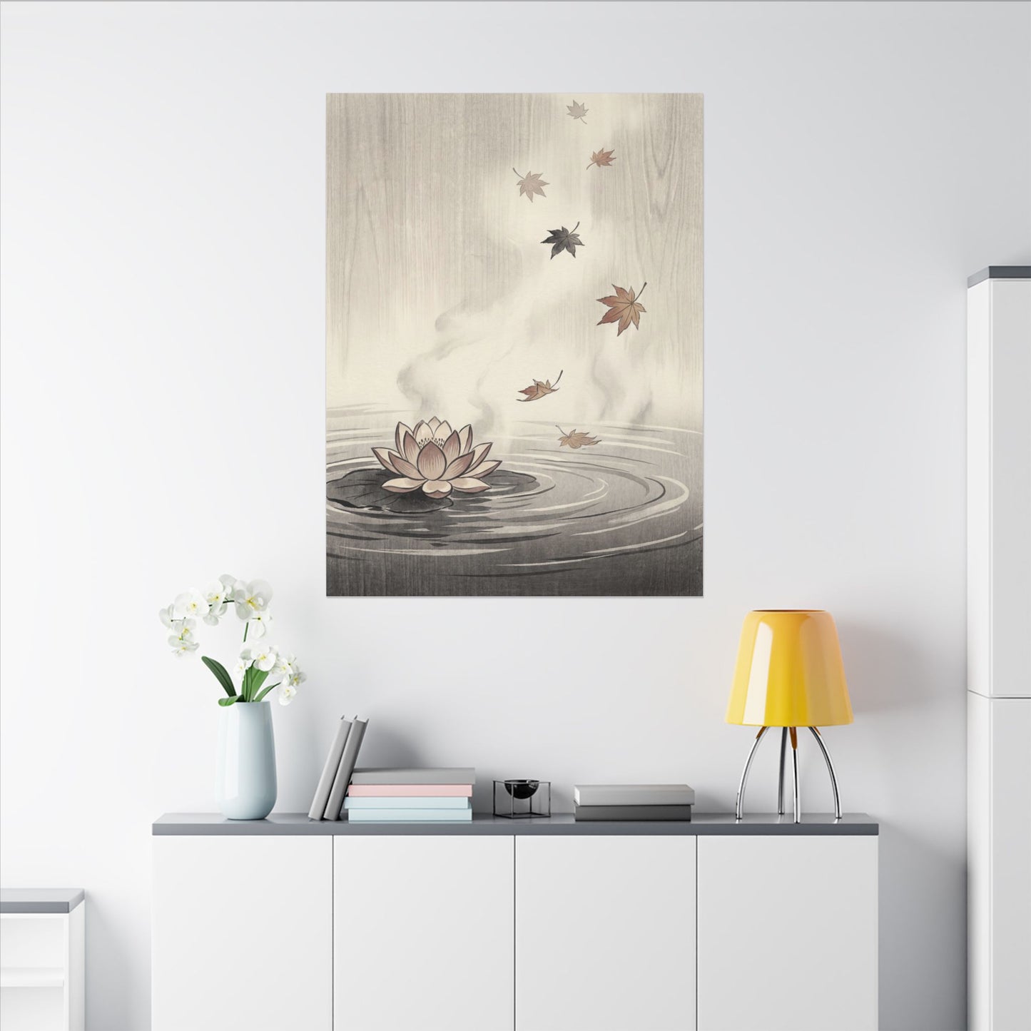 Lotus Flower Canvas Art | Autumn Zen Ukiyo E Inspired Art