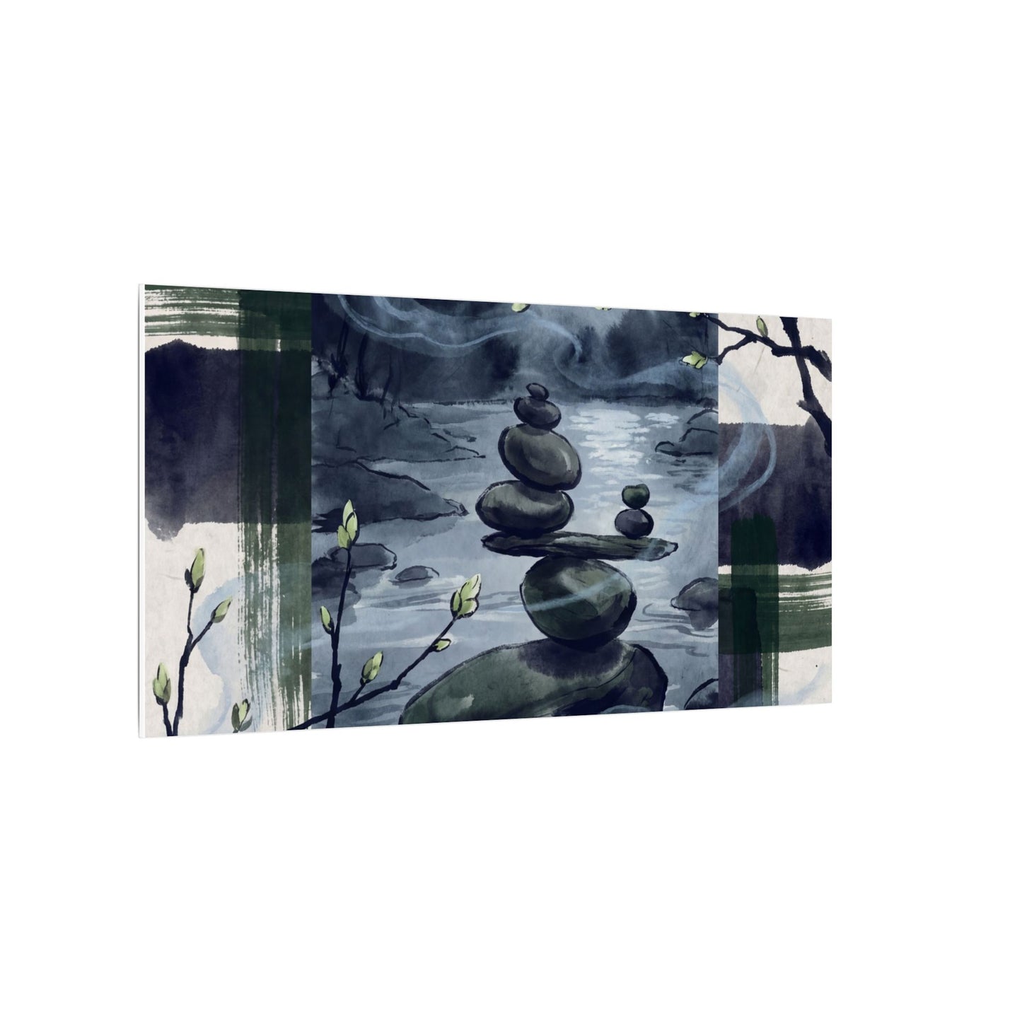 Moonlight River Stones Canvas Art - Zen Shibui