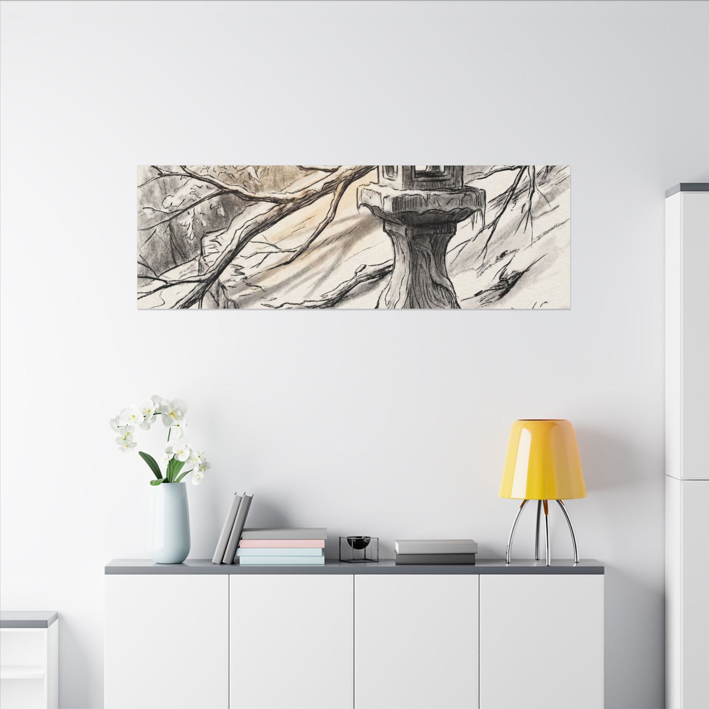 Golden Hour Stone Lantern Canvas Art - Japandi Kanso