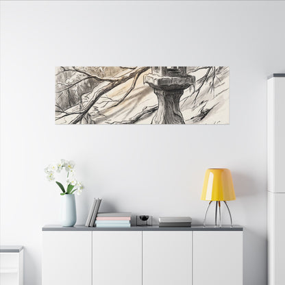 Golden Hour Stone Lantern Canvas Art - Japandi Kanso