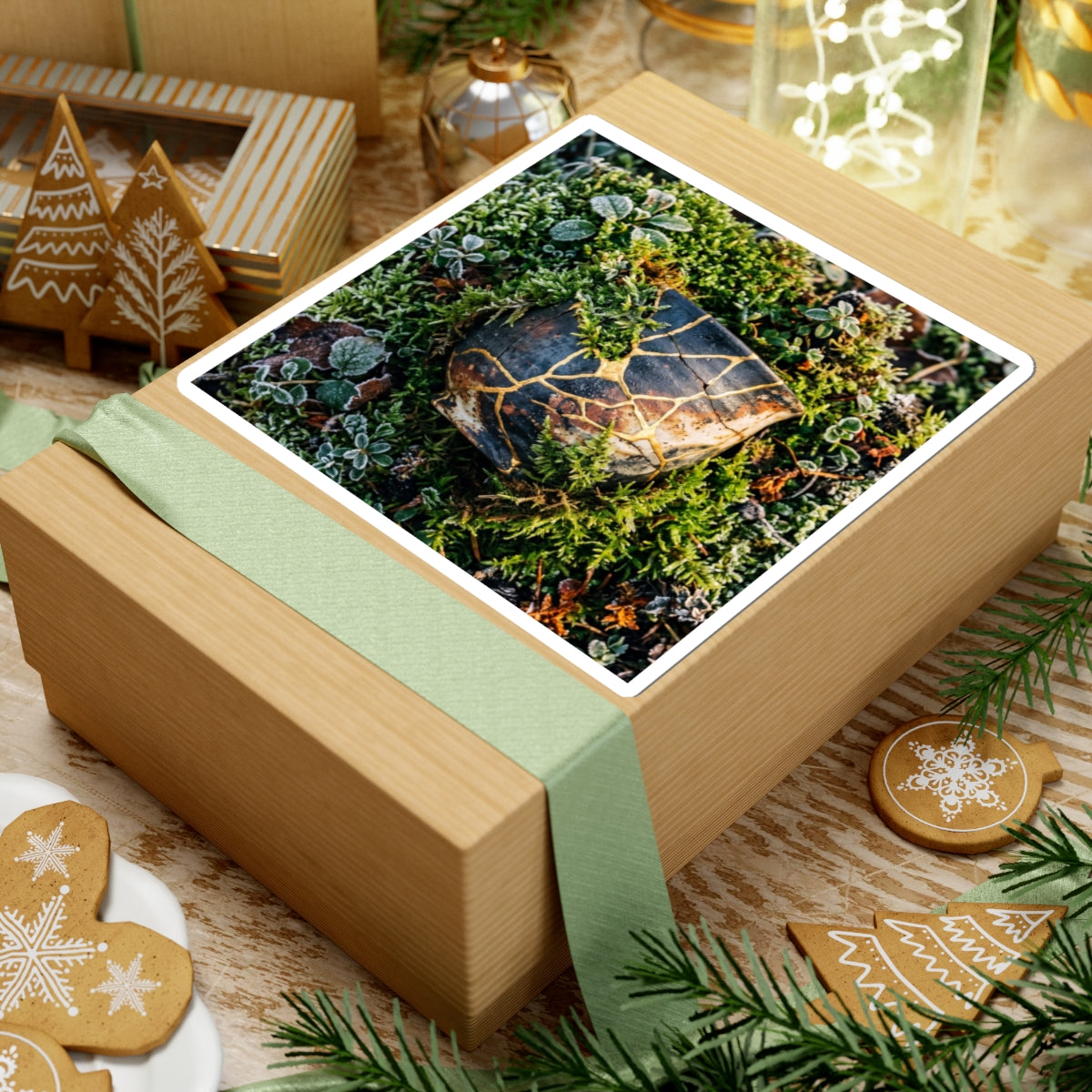 Moss Close Up Sticker | Winter Kintsugi Gold Repair Art