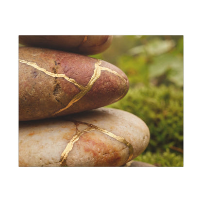River Stones Summer Canvas Art | Kintsugi Healing Design