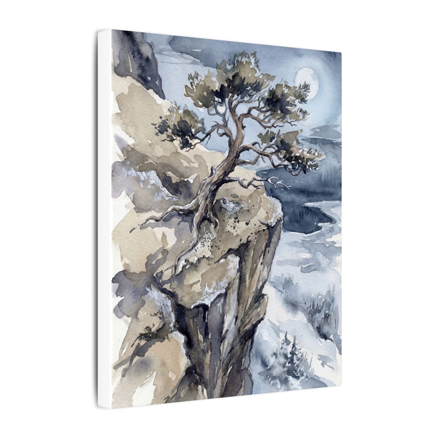 Pine Tree Canvas Art | Winter Japandi Watercolor Art