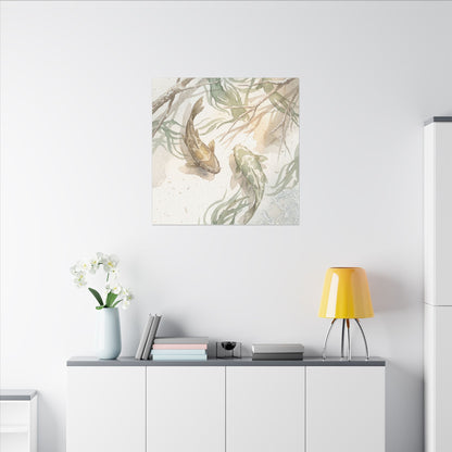 Koi Pond Canvas Art | Winter Japandi Watercolor Art