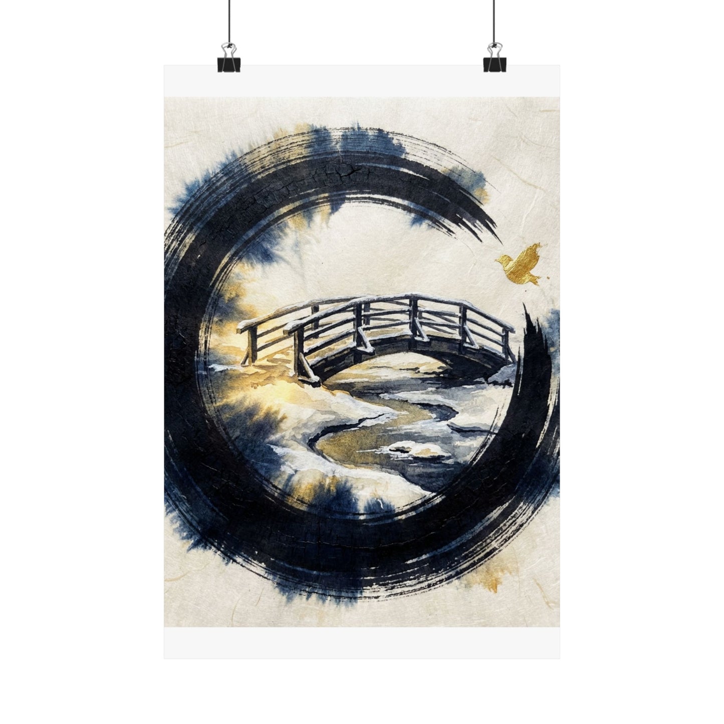 Zen Ink Brushstroke in Golden Hour | Karesansui Wall Art Print