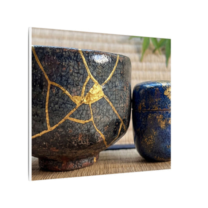 Tea Ceremony Crackle Gold Canvas Art | Philosophical Kintsugi Art