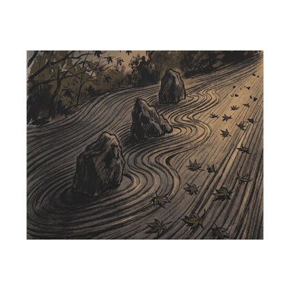 Rock Garden Canvas Art | Autumn Dark Japandi Charcoal Ink Art