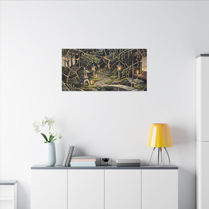 Kintsugi Moonlit Garden in Candlelight | Gold Vein Canvas Art