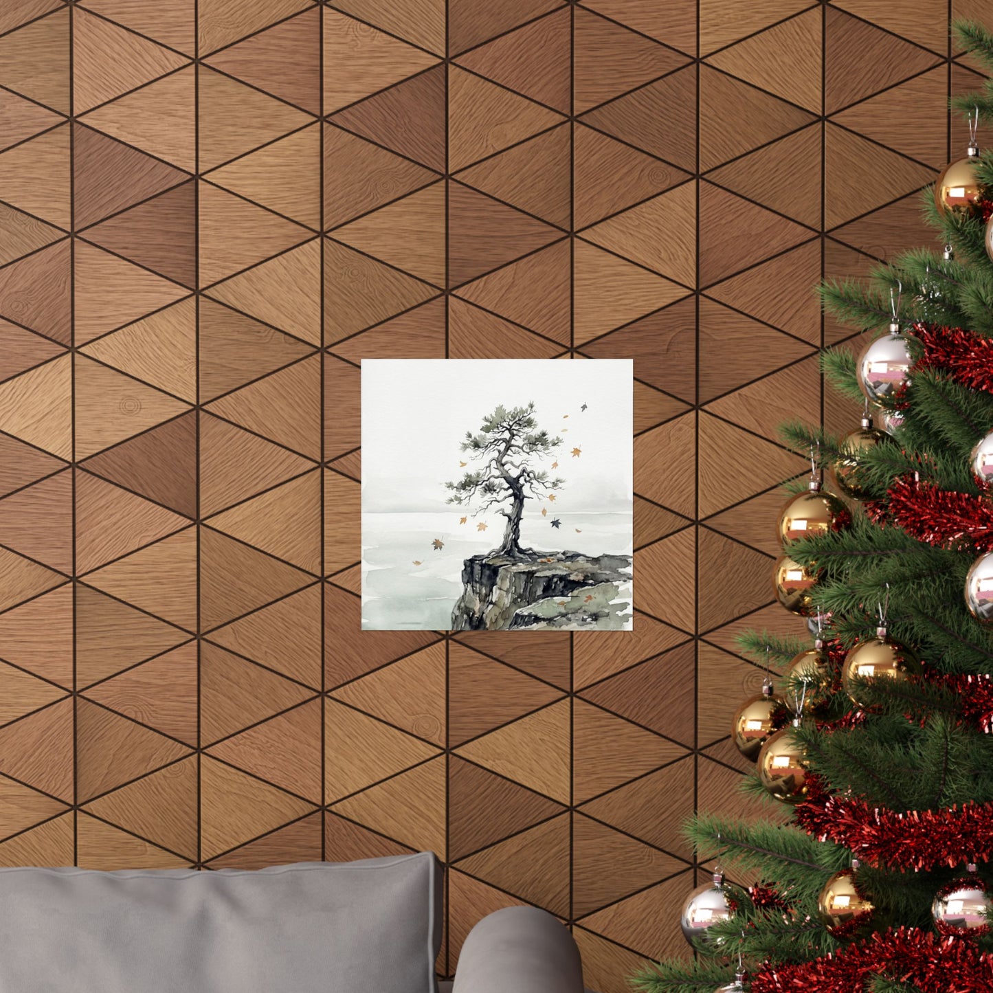Autumn Pine Tree Watercolor Wall Art Print | Earthy Decor