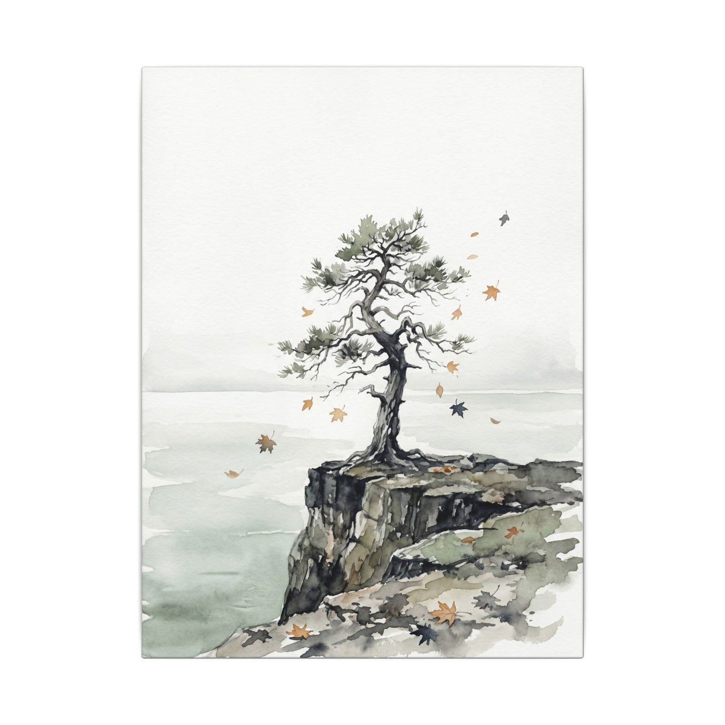 Japandi Pine Tree in Overcast | Watercolor Canvas Art