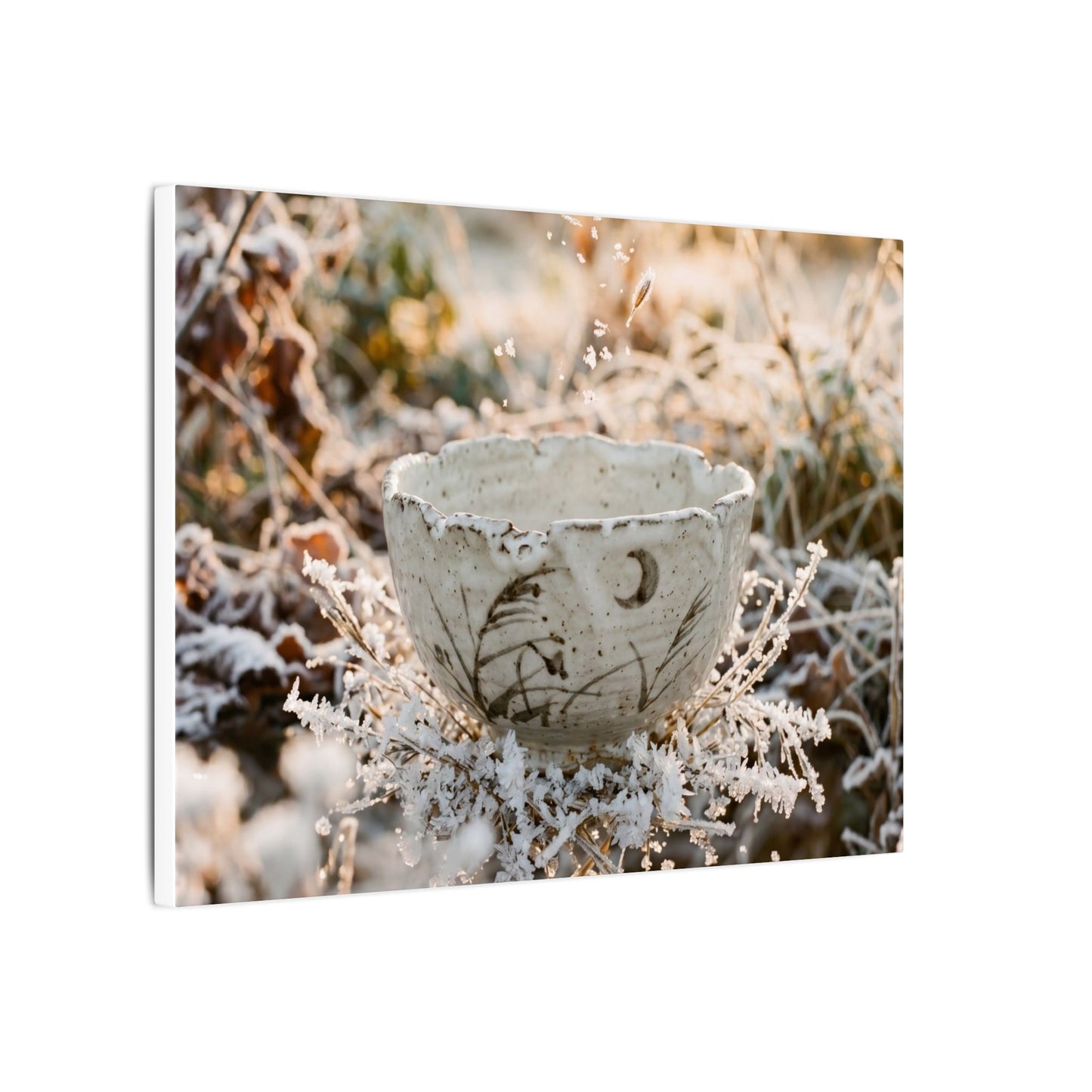 Japandi Ceramic Bowl in Golden Hour | Japanese Pattern Canvas Art
