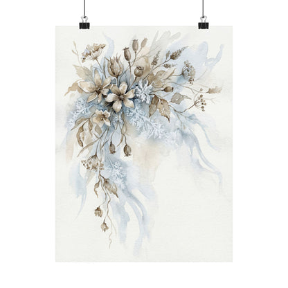 Japandi Dried Flowers in Moonlight | Watercolor Wall Art Print Art Print