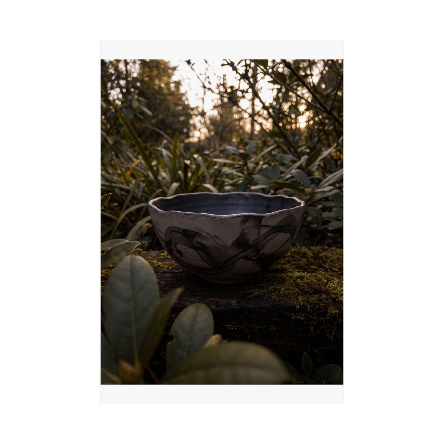 Seijaku Ceramic Bowl Wall Art Print - Dark Japandi Charcoal Ink