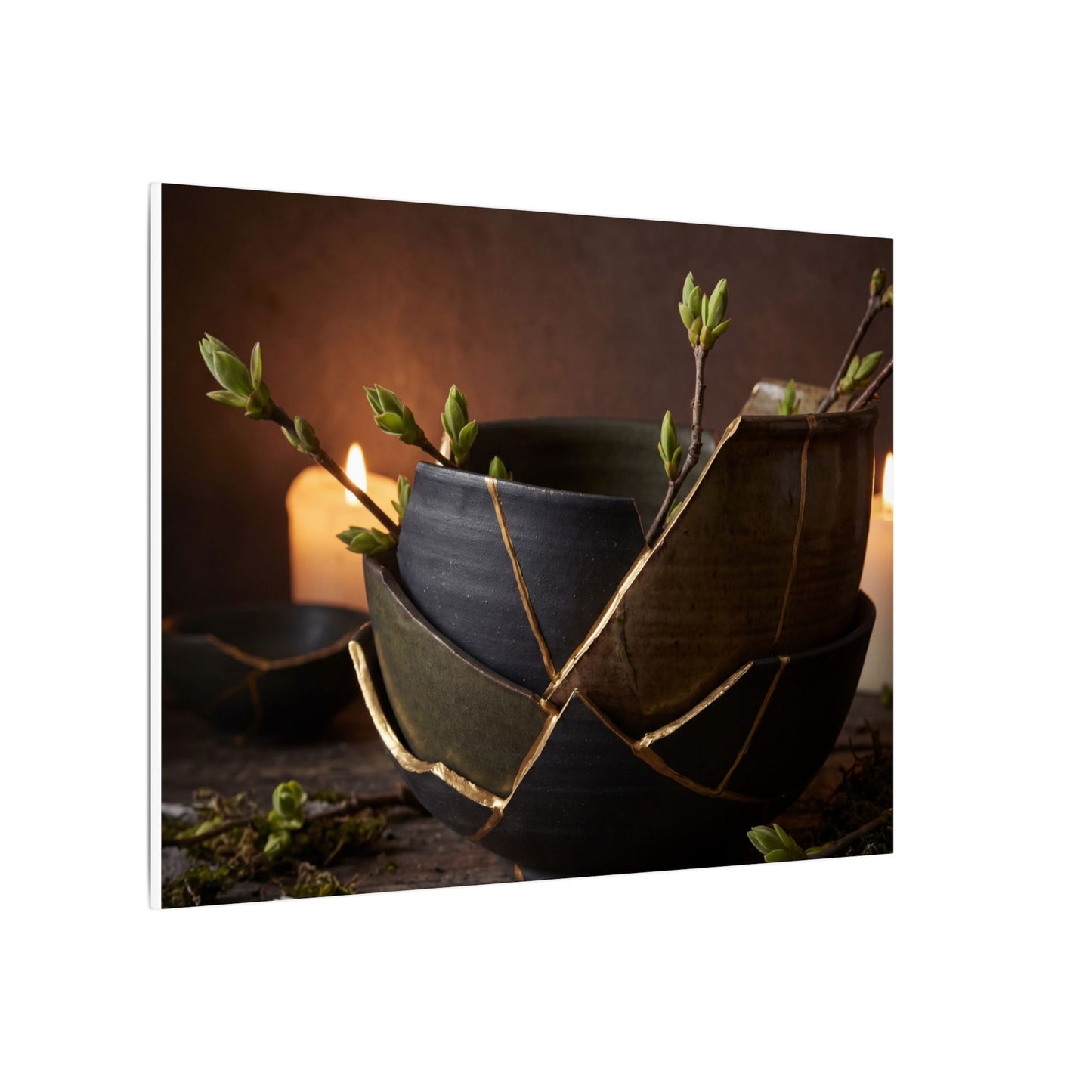 Broken Pottery Spring Canvas Art | Dark Japandi Luxurious Design