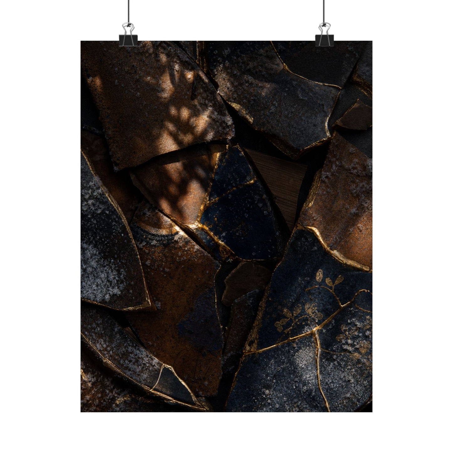Fukinsei Broken Pottery Wall Art Print - Dark Japandi Dark Texture