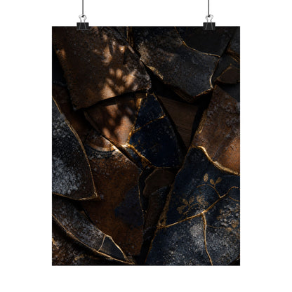 Fukinsei Broken Pottery Wall Art Print - Dark Japandi Dark Texture