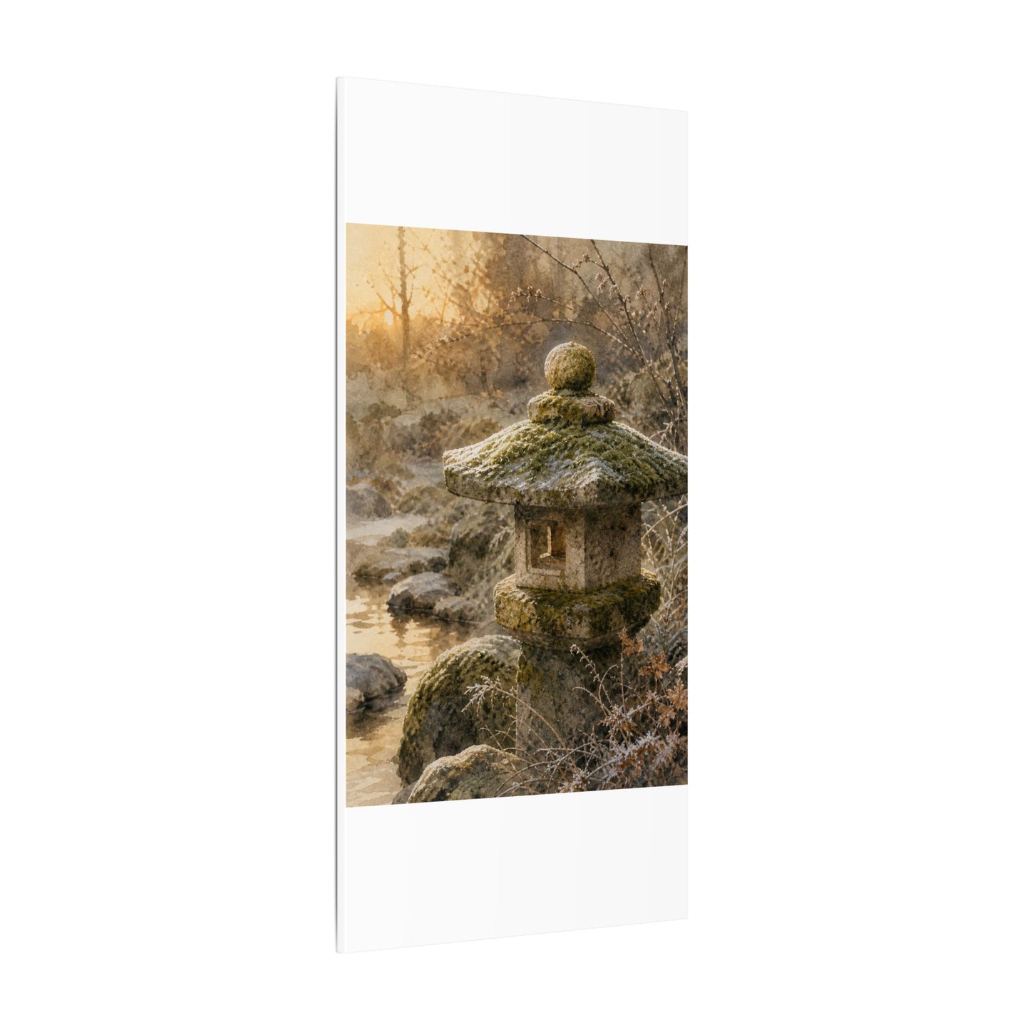 Winter Stone Lantern Watercolor Canvas Art | Earthy Decor