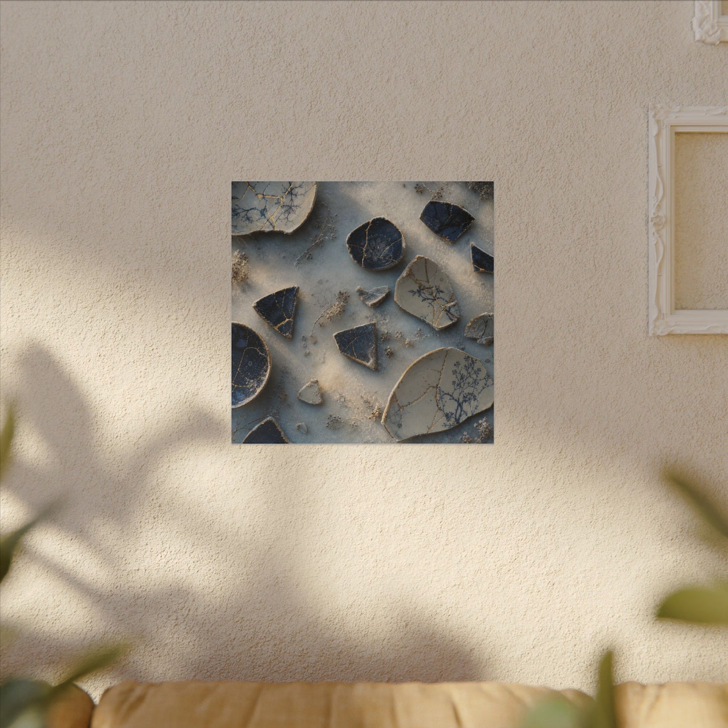 Broken Pottery Canvas Art | Winter Kintsugi Gold Vein Art