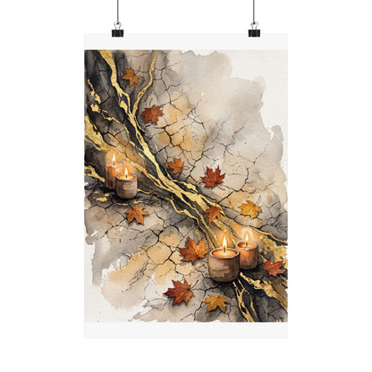 Japandi Cracked Earth in Candlelight | Watercolor Wall Art Print