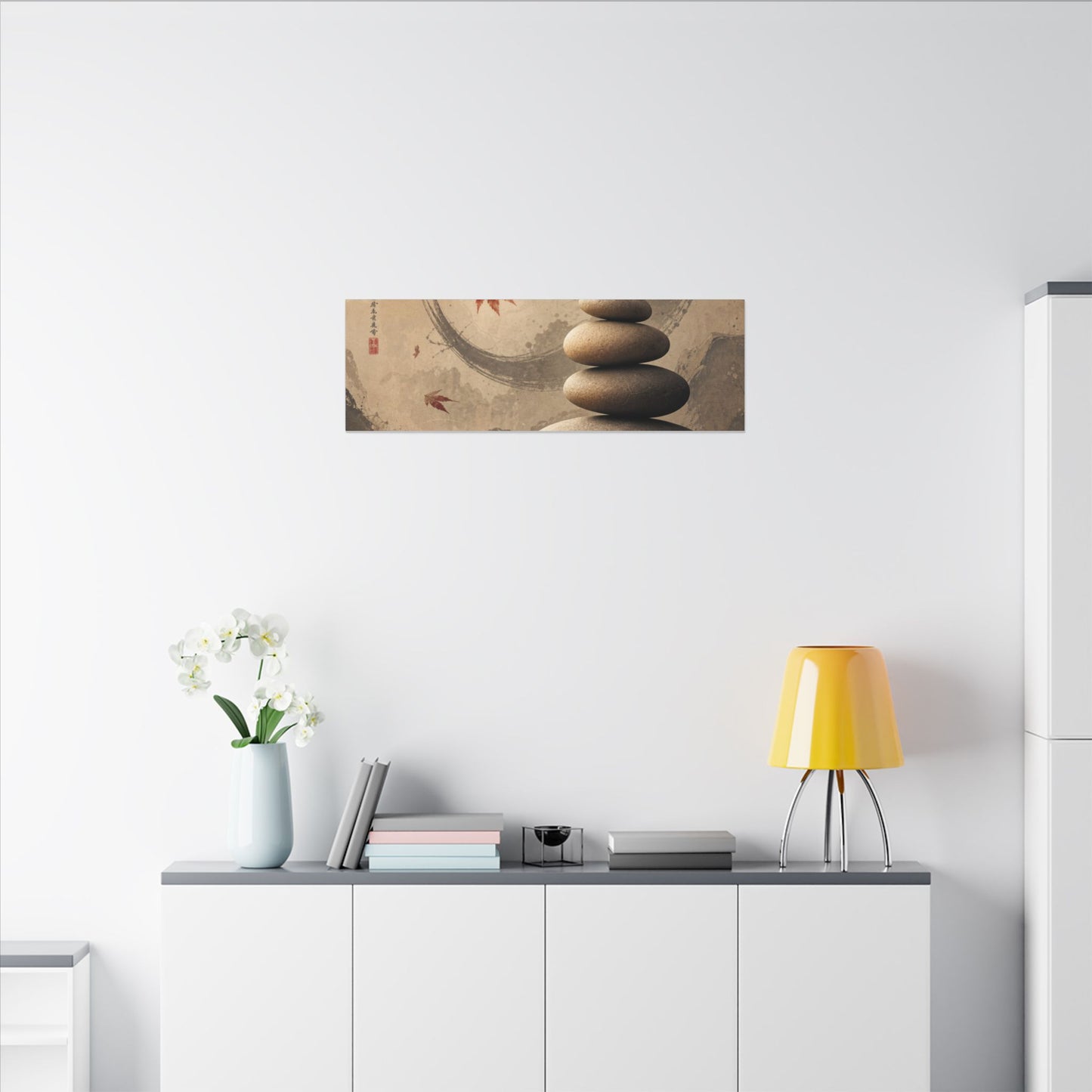 Japandi River Stones in Candlelight | Japanese Pattern Canvas Art