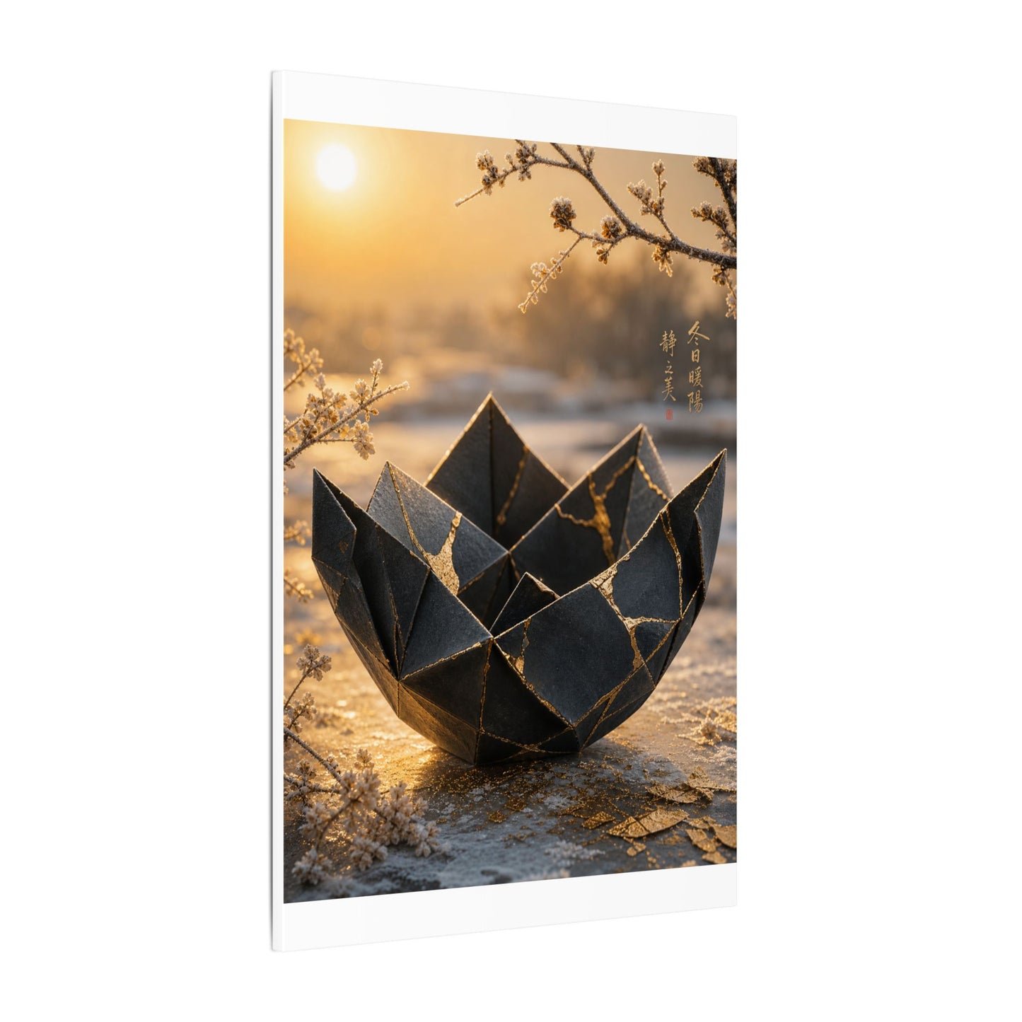 Kintsugi Paper Fold in Golden Hour | Gold Repair Canvas Art