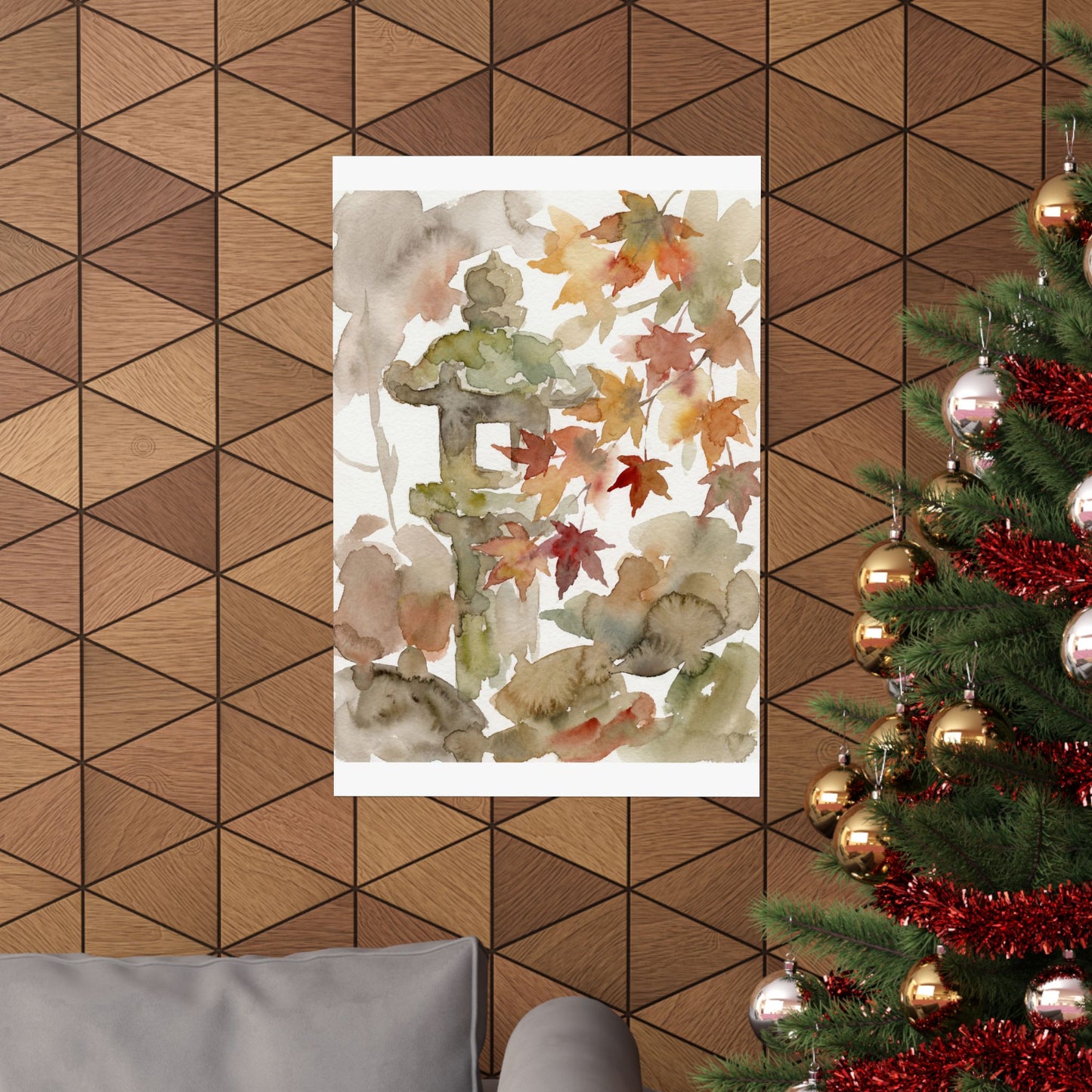 Neutral Stone Lantern Wall Art Print - Watercolor Japandi