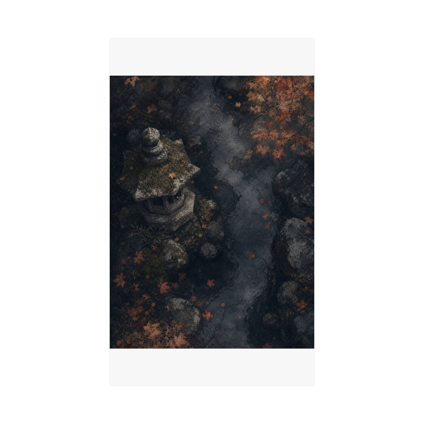 Japandi Stone Lantern in Moonlight | Texture Wall Art Print