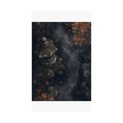 Japandi Stone Lantern in Moonlight | Texture Wall Art Print